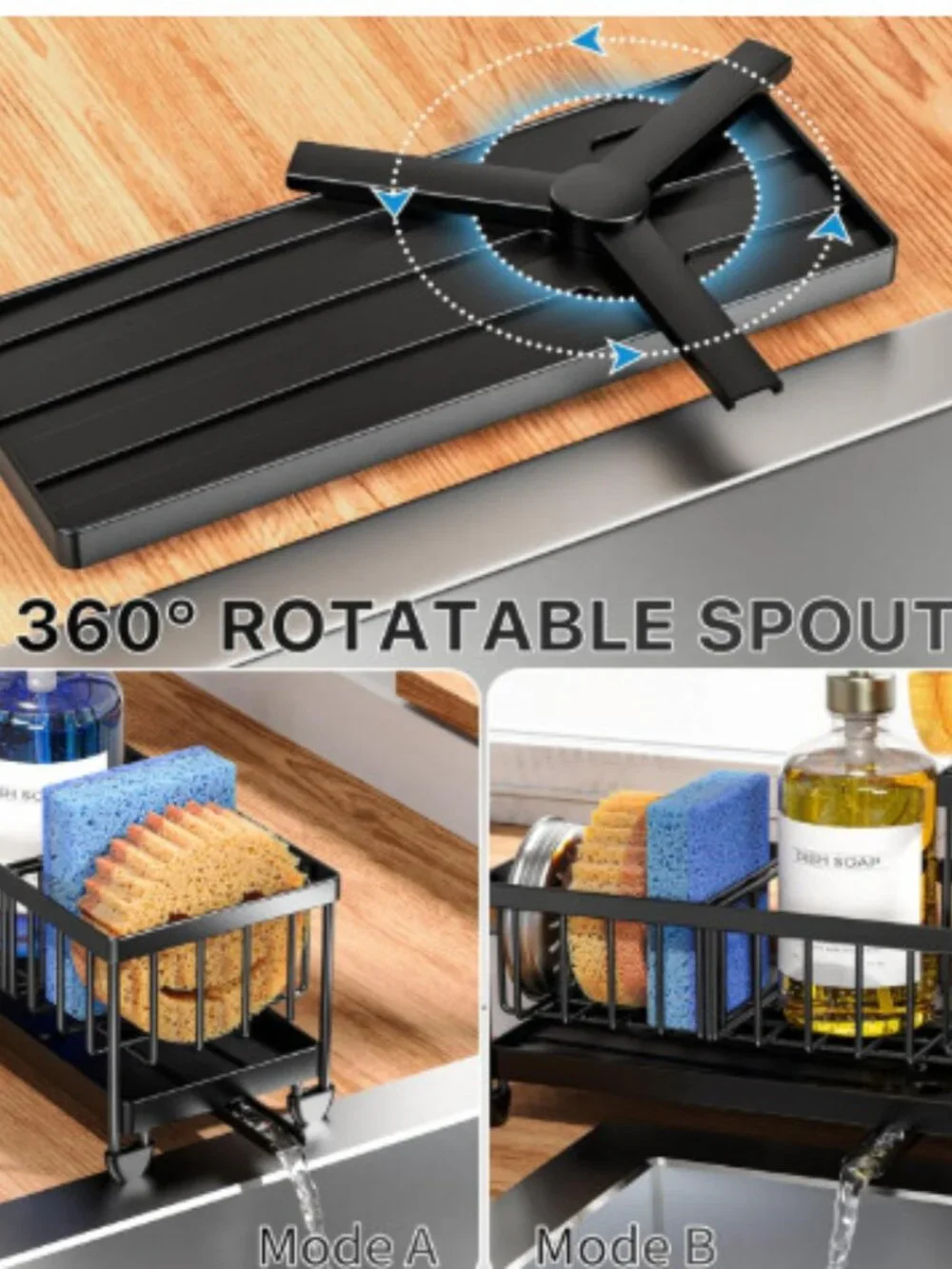 Black Stainless Steel Kitchen Sink Caddy Organizer Sponge Holder (9.25